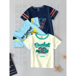Codez Kids Blue & Cream Printed T-Shirt (Pack Of 3)-picture-27