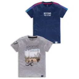 Codez Kids Grey Melange & Navy Printed T-Shirt (Pack Of 2)-picture-31