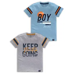 Codez Kids Grey Melange & Sky Blue Graphic Print T-Shirt (Pack Of 2)-picture-22