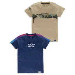 Codez Kids Navy & Beige Printed T-Shirt (Pack Of 2)-picture-31