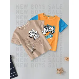 Codez Kids Orange & Brown Printed T-Shirt (Pack Of 2)-picture-42