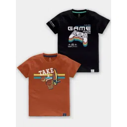 Codez Kids Rust & Black Printed T-Shirt (Pack Of 2)-picture-14