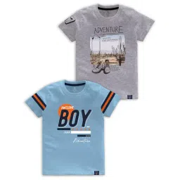 Codez Kids Sky Blue & Grey Melange Printed T-Shirt (Pack Of 2)-picture-25