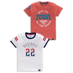 Codez Kids White & Coral Printed T-Shirt (Pack Of 2)-picture-22