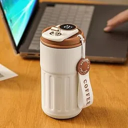 Coffee Mug Cup Digital Display, Thermos Flasks, 460 ml, 316 Stainless Steel Travel Mug, Insulated Vacuum Thermal Mug, Leak-Proof Travel Mug with Lid for Coffee (White Brown)-picture-12