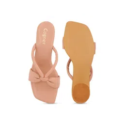 Cogner Beige Party Block Pumps with Bows image 5