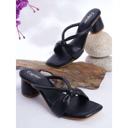 Cogner Black Embellished Party Block Sandals with Bows-picture-22