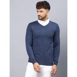 coldplay Men Solid V Neck Blue Sweater-picture-20