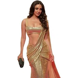 coler Women's Bollywood Heavy Sequins Work Georgette Saree For Women Wedding Heavy Embroidered Saree (Party-Sequins-Wedding)-picture-52