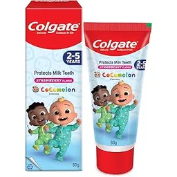 Colgate Kids Cocomelon Toothpaste for 2-5 Years - 80gm, 50% Lesser Abrasive Tooth Paste Formula for Cavity Protection of Milk Teeth (Strawberry Flavour)-picture-31