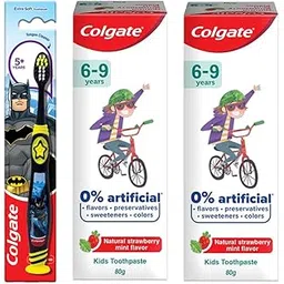 Colgate Toothpaste for Kids (6-9 years), Natural Strawberry Mint Flavour, 0% Artificial- 80g (Pack of 2) with Kid's Batman Extra Soft Toothbrush (5+ yrs) - 1 Pc-picture-17