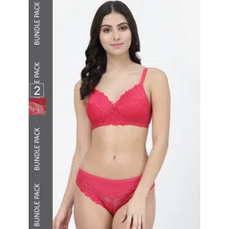 College Girl Pack Of 2 Self-Design Lace Lightly Padded Lingerie Set-picture-24