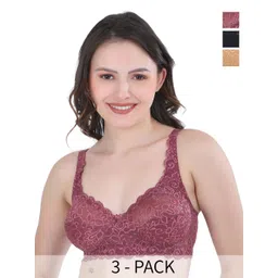 College Girl Pack Of 3 Self Design Full Coverage All Day Comfort Cotton Bralette Bras-image-5