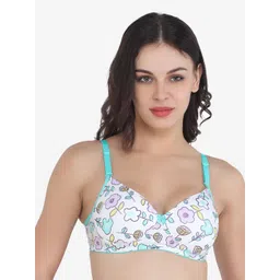 College Girl White & Blue Floral Printed Lightly Padded Bra-picture-31