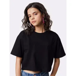 COLOR CAPITAL Drop-Shoulder Sleeves V-Neck Boxy Crop Cotton T-shirt-picture-22