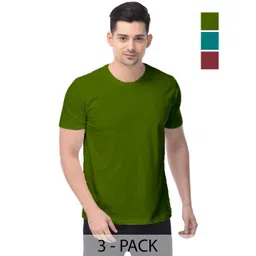 COLOR CAPITAL Unisex Pack Of 3 Solid Round Neck Cotton T-shirts-picture-28