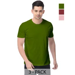 COLOR CAPITAL Unisex Pack Of 3 Solid Round Neck Cotton T-shirts-picture-40