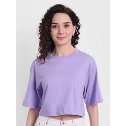 COLOR CAPITAL Women Lavender  Drop-Shoulder Sleeves Boxy T-shirt-picture-18