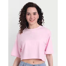 COLOR CAPITAL Women Pink Solid Extended Sleeves Boxy T-shirt-picture-38
