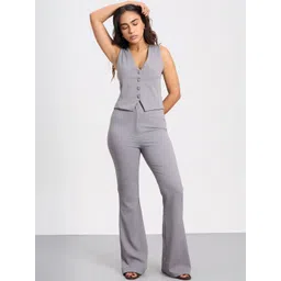 COLOR CAPITAL Women Tailored Flared High-Rise Zip Trousers-picture-23