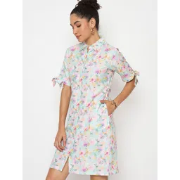 Color Cocktail Women Floral Printed Shirt Dress-picture-20
