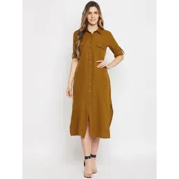 Color Cocktail Women Khaki Solid Shirt Dress-picture-24