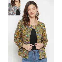 Color Cocktail Women Reversible Abstract Printed Collarless Jacket-picture-27