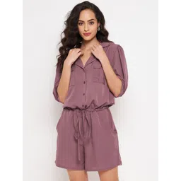 Color Cocktail Women Shirt Collar Playsuit-picture-15