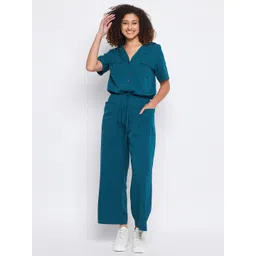 Color Cocktail Women Shirt Collar Waist Tie-Ups Basic Jumpsuit-picture-10