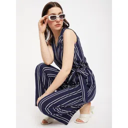 Color Cocktail Women Striped V-Neck Basic Jumpsuit-picture-35