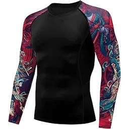 color cosplayer Jiu Jitsu Men American Flag UPF 50+ Sun Protection Printed Rash Guard Long Sleeve Swim Shirts-picture-43