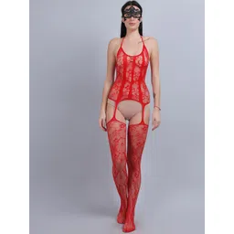 COLOR STYLE Self-design Halter Neck Baby Doll With Mask-picture-20