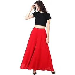 color world Women Palazzo Flared Red Georgette Plain Design-picture-50