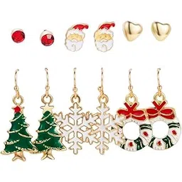 colorful bling 6 Pair Christmas Earrings for Women Funny Holiday Xmas Stud Earrings Bow Bell Candy Reindeer Snowflake Santa Claus Tree Enamel Drop Dangle Earrings for Christmas Gifts-picture-44