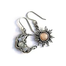 COLORFUL BLINGAsymmetrical Sun and Moon Drop Dangle Earrings Rhinestone Crystal Moonstone Crescent Star Long Stud Earrings Boho Bohemian for Women Celestial Planet Christmas Jewelry-image-1