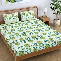 Colorish Cotton Blend Jaipur Printed Double Bedsheet King Size with 2 Pillow Covers, Traditional Floral Design, Floral Green-picture-13