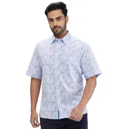 Colorplus Blue Cotton Linen Comfort Fit Printed Shirt-picture-35