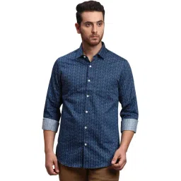 ColorPlus Blue Cotton Regular Fit Printed Shirt-picture-36
