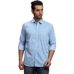 ColorPlus Blue Cotton Regular Fit Printed Shirt-picture-34