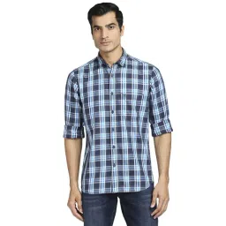 ColorPlus Blue Cotton Tailored Fit Checks Shirt-picture-28