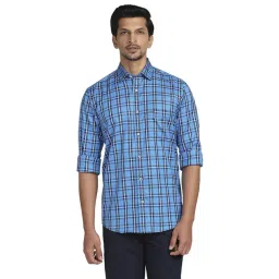 ColorPlus Blue Cotton Tailored Fit Checks Shirt-picture-24