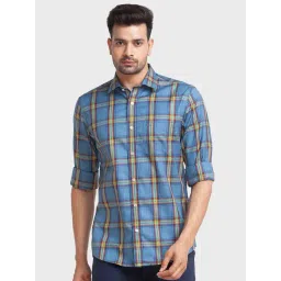 ColorPlus Blue Cotton Tailored Fit Checks Shirt-picture-30