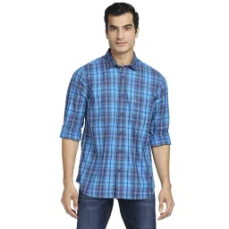 ColorPlus Blue Cotton Tailored Fit Checks Shirt-picture-26