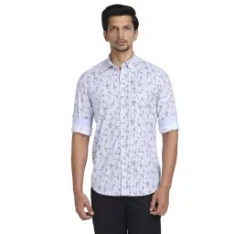 ColorPlus Blue Cotton Tailored Fit Floral Print Shirt-picture-24