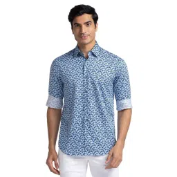 ColorPlus Blue Cotton Tailored Fit Printed Shirt-picture-22