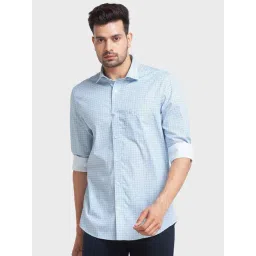 ColorPlus Blue Cotton Tailored Fit Printed Shirt-picture-27