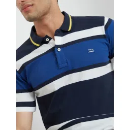 Colorplus Blue Cotton Tailored Fit Striped Polo T-Shirt image 5