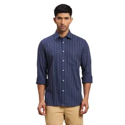 Colorplus Blue Cotton Tailored Fit Striped Shirts-picture-17
