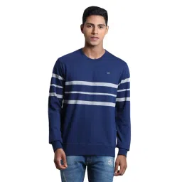 ColorPlus Blue Cotton Tailored Fit Striped Sweatshirt-picture-15
