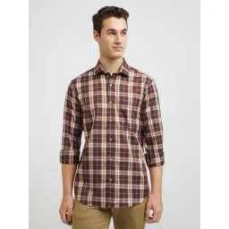 ColorPlus Brown Cotton Tailored Fit Checks Shirt-picture-18